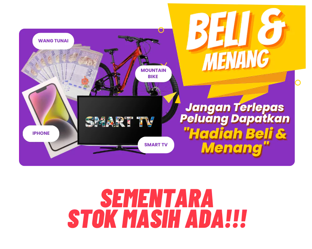Promosi Beli & Menang: wang tunai, iPhone, basikal gunung dan smart TV, sementara stok masih ada